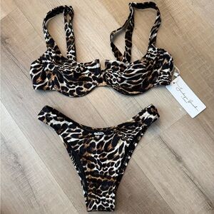 Leopard Print Underwire Bikini Set - Brown/Black
